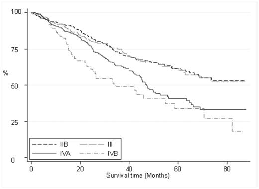 Fig 1. Kaplan Meier Survival Curves According to Stage