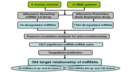 Fig. 2. Significant miRNA-mRNA pairs identified through a integration of mcroRNA-mRNA microarray