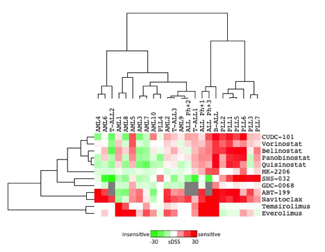 Figure. Clustering of T-PLL, AML and ALL patient samples based on DSRT results.