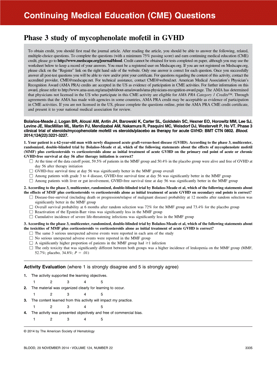 First page of Phase 3 study of mycophenolate mofetil in GVHD