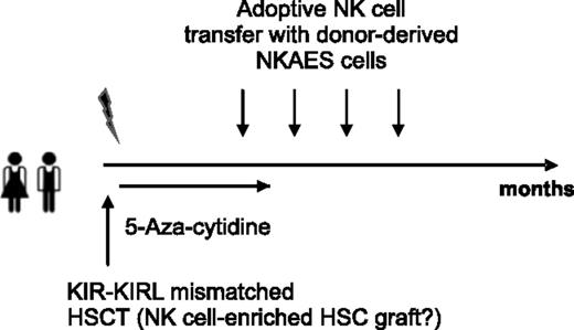 Figure 8. Chaperoning the NK-cell–deficient phase of haplo-identical HSC transplantation. Delineation of a hypothetical study design in relapsing pediatric BCP-ALL patients ideally exploiting NK-cell–mediated antitumor responses.