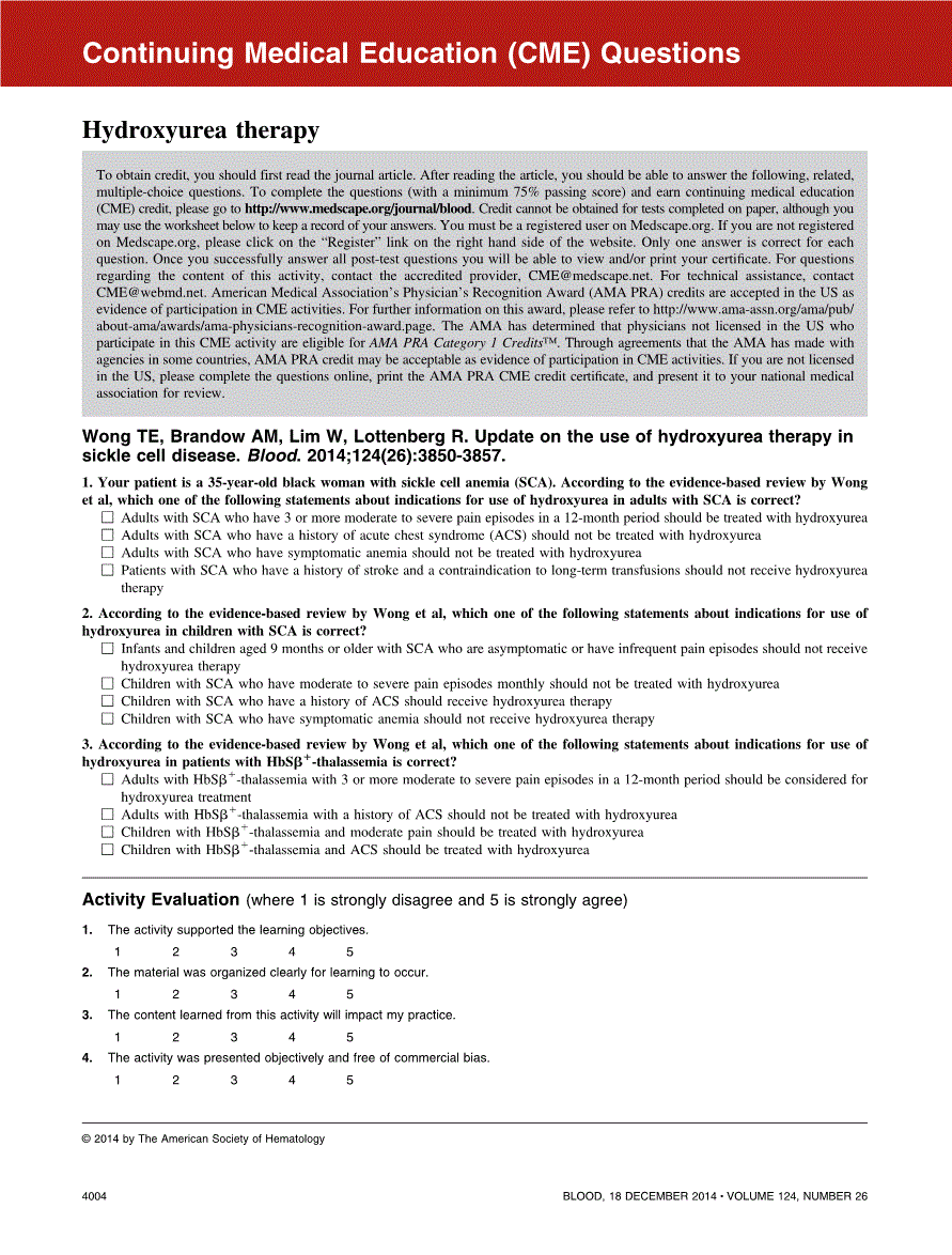 First page of Hydroxyurea therapy