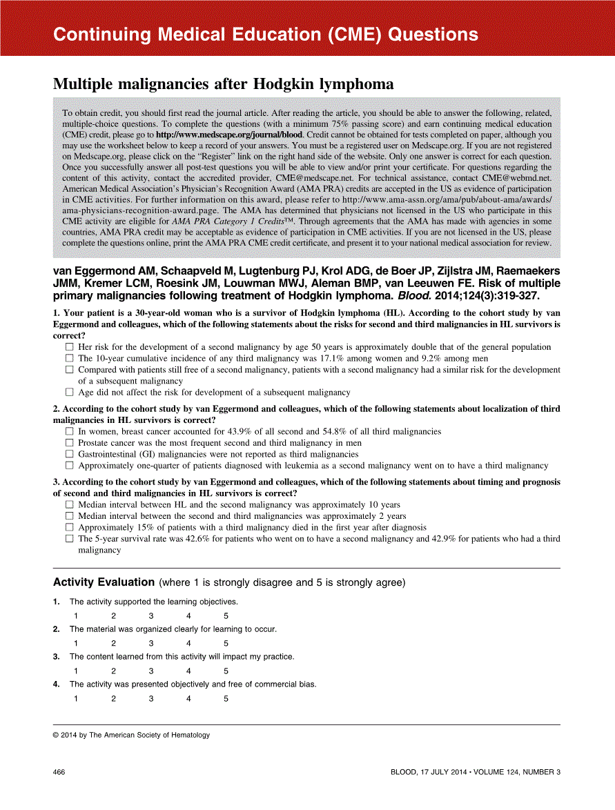 First page of Multiple malignancies after Hodgkin lymphoma