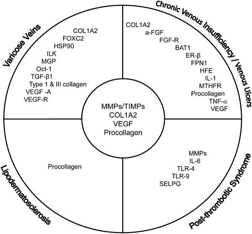 Figure 2. Candidate genes and their overlapping associations with the spectrum of chronic venous disease.