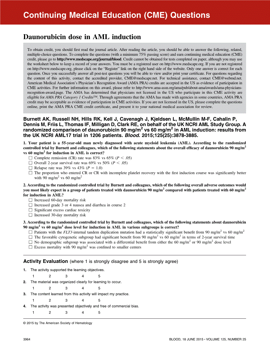 First page of Daunorubicin dose in AML induction