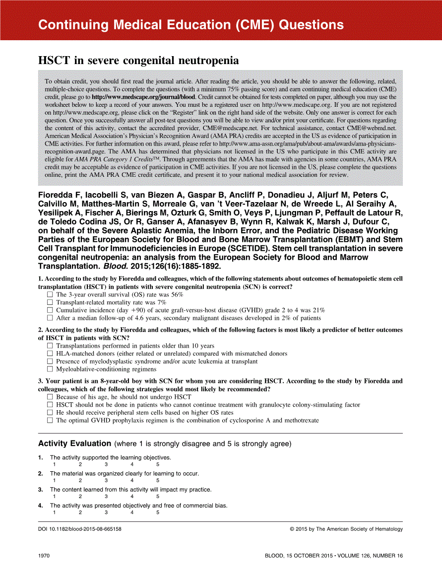 First page of HSCT in severe congenital neutropenia