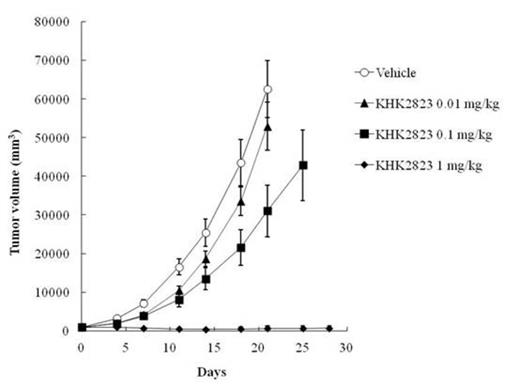 Figure 1. Antitumor activity of KHK2823 in a tumor xenograft nude rat model