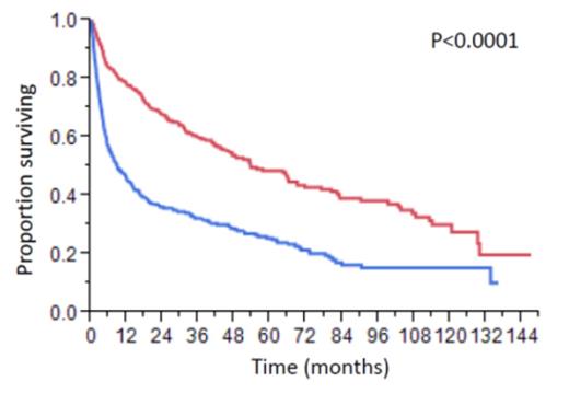 Figure 1. Overall survival of 722 patients according to MCF<21%.
