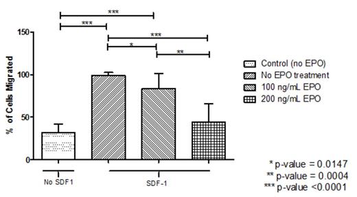 Figure 1. EPO effects on UCB CD34+ cell transmigration toward SDF-1 gradient.