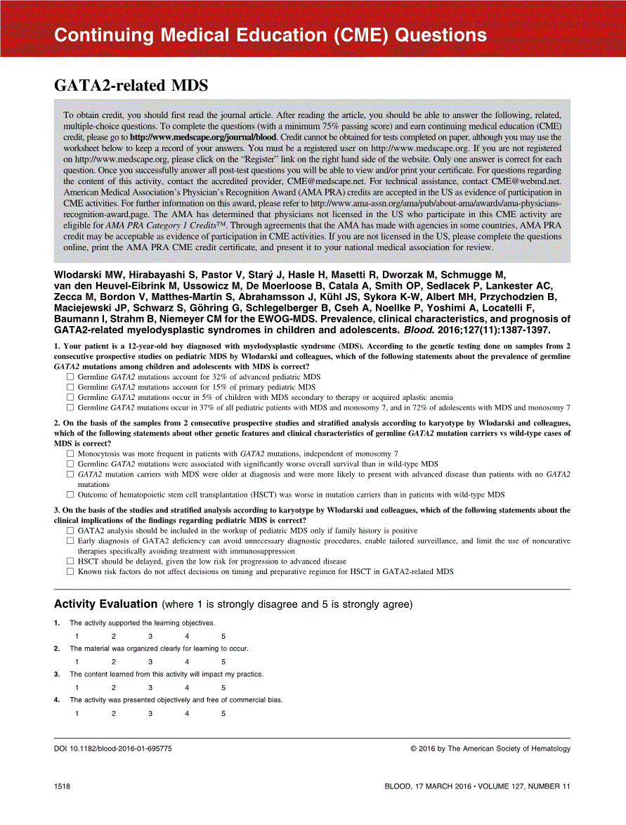 First page of GATA2-related MDS