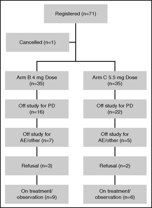 Figure 1. Patient disposition across the entire study for both treatment arms.