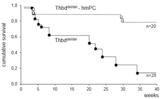 Figure. Survival of Thbd-null mice with and without the hyperactivatable PC transgene (hmPC).
