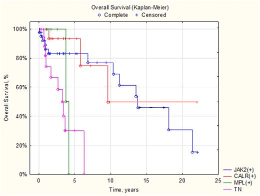 Figure. OS in different groups of PMF patients.