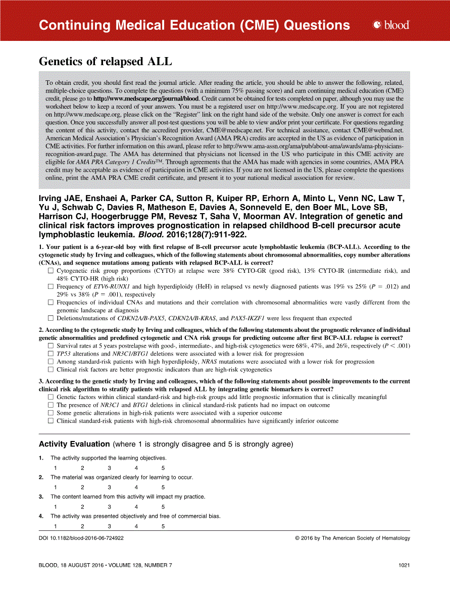 First page of Genetics of relapsed ALL