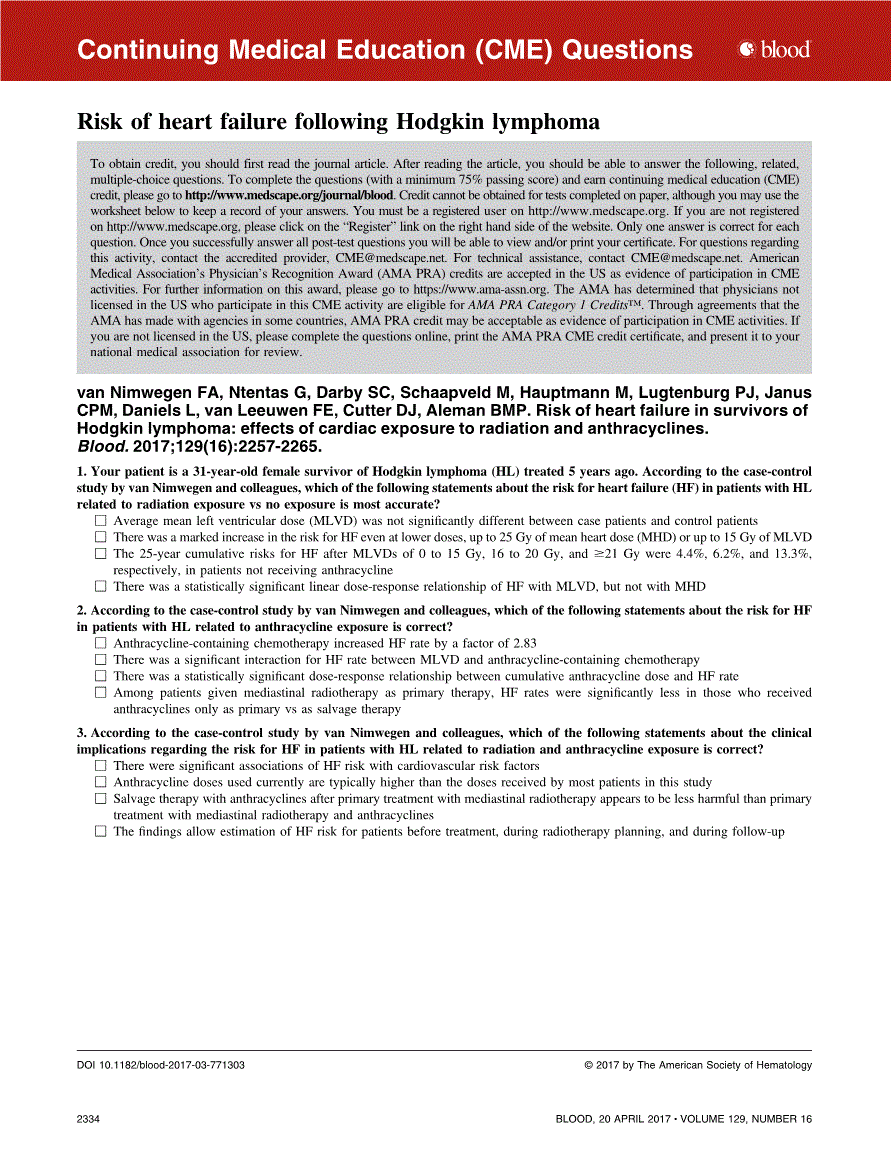 First page of Risk of heart failure following Hodgkin lymphoma
