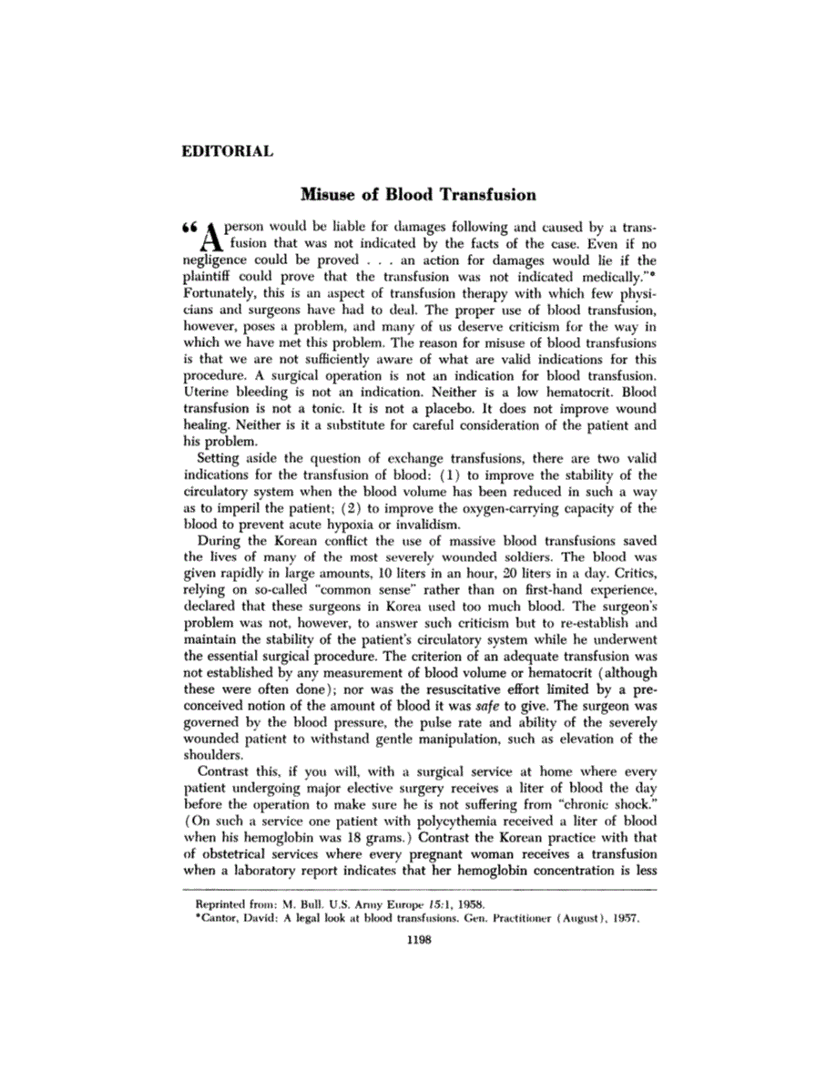 First page of Editorial—Misuse of Blood Transfusion