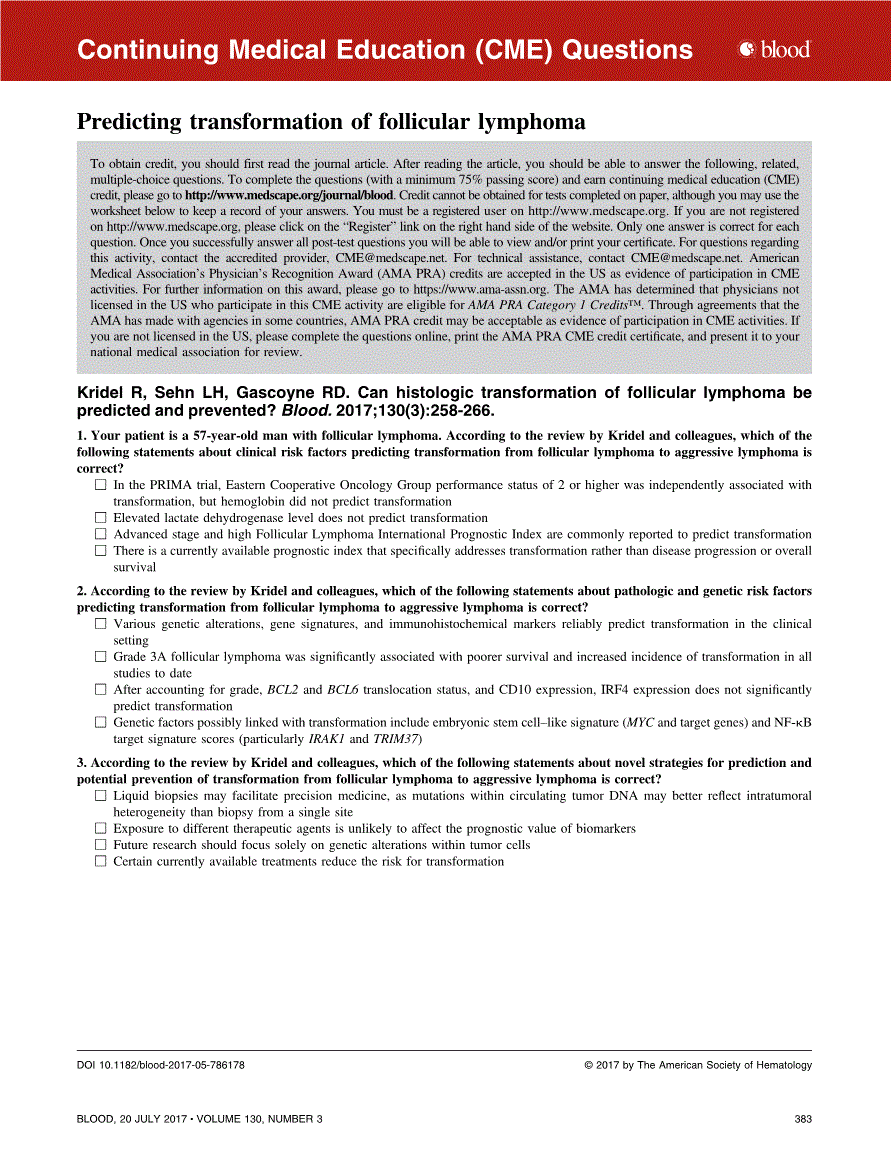 First page of Predicting transformation of follicular lymphoma