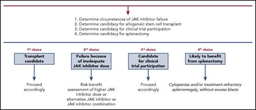 Figure 1. Treatment algorithm for myelofibrosis patients failing JAK inhibitor therapy.