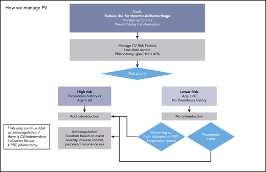 How we manage PV. ASA, acetylsalicylic acid. Adapted with permission from Stein and Gerds.88