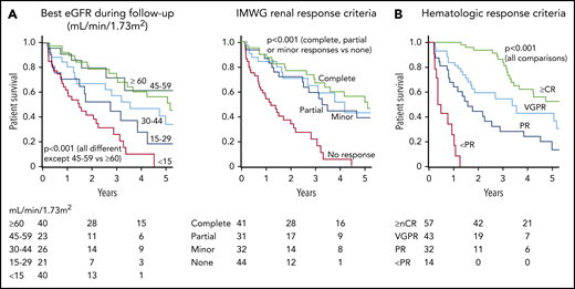 OS according to the renal and hematologic responses. (A) Renal response, (B) hematologic response. nCR, near CR; PR, partial response.