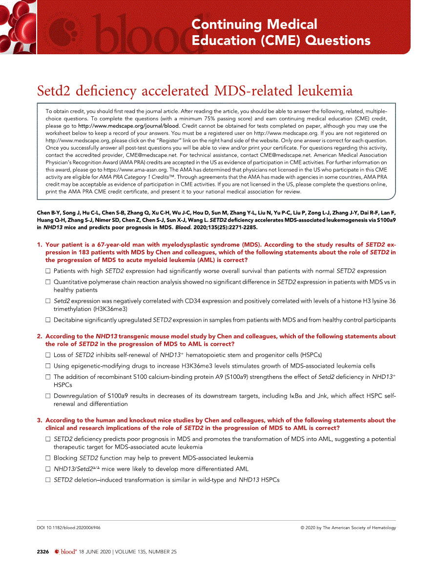 First page of Setd2 deficiency accelerated MDS-related leukemia