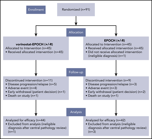 Consort diagram. Patients with aggressive HIV-related B-cell non-Hodgkin lymphomas enrolled in AMC-075.