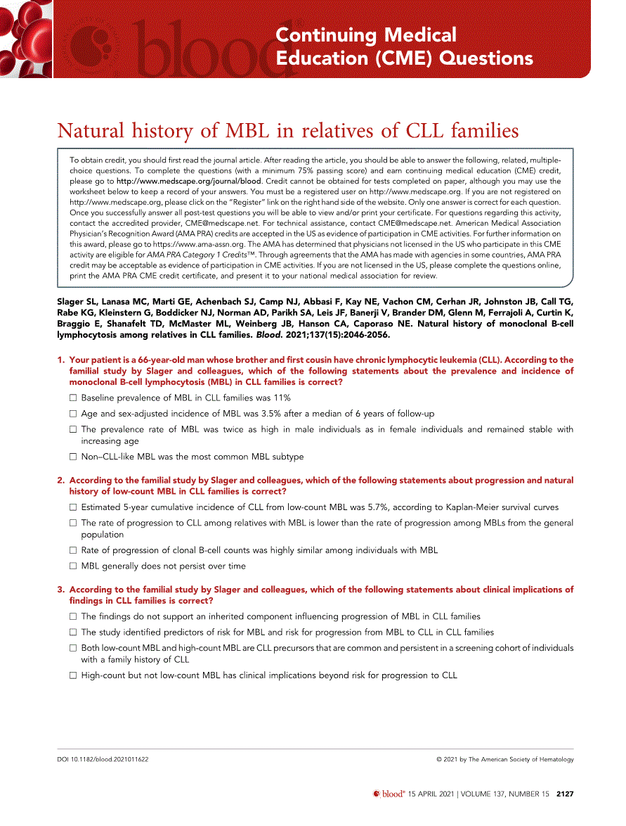 First page of Natural history of MBL in relatives of CLL families
