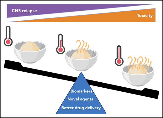 CNS-directed therapy is a delicate balance between toxicity and efficacy. Each child requires just enough therapy to prevent relapse (too cold) while avoiding toxicity (too hot). This will be achieved by accurate biomarkers, trials of less toxic agents, and ensuring that drugs efficiently reach their targets in the CNS.