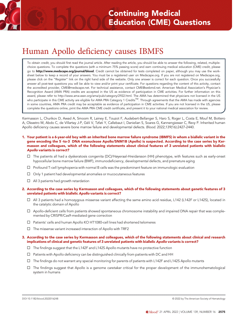 First page of Human Apollo deficiency causes IBMFS