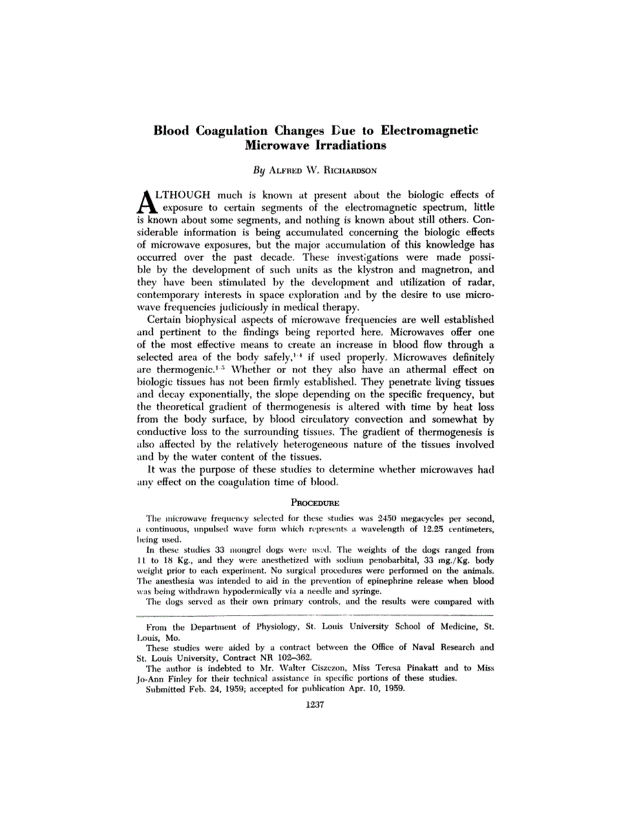First page of Blood Coagulation Changes Due to Electromagnetic Microwave Irradiations