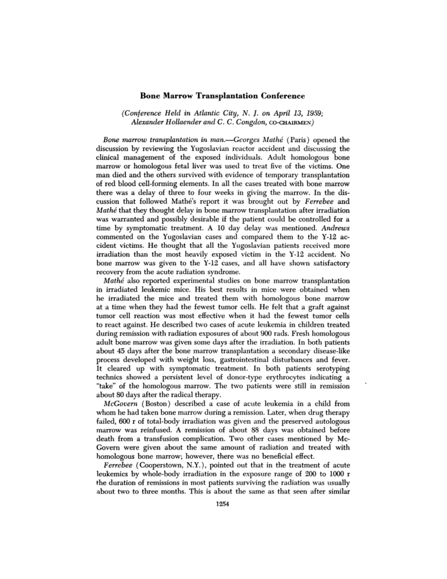 First page of Bone Marrow Transplantation Conference