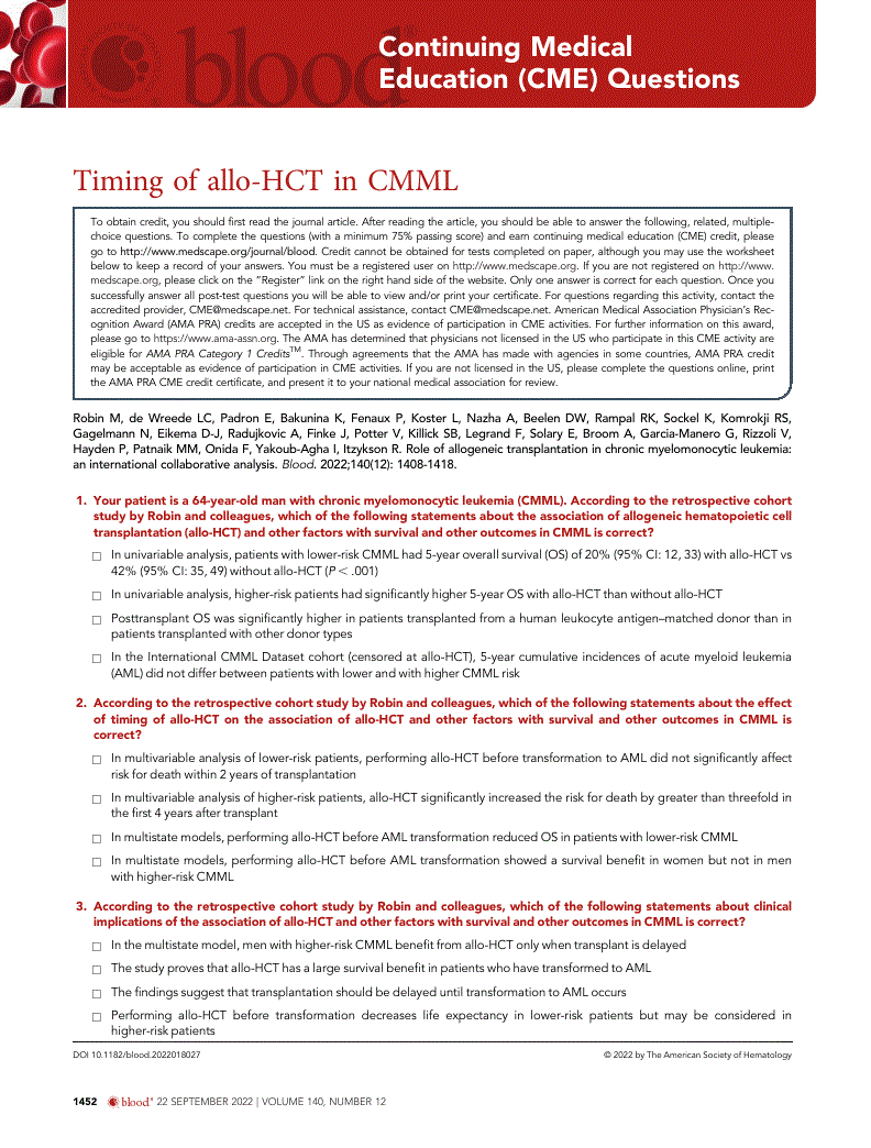 First page of Timing of allo-HCT in CMML