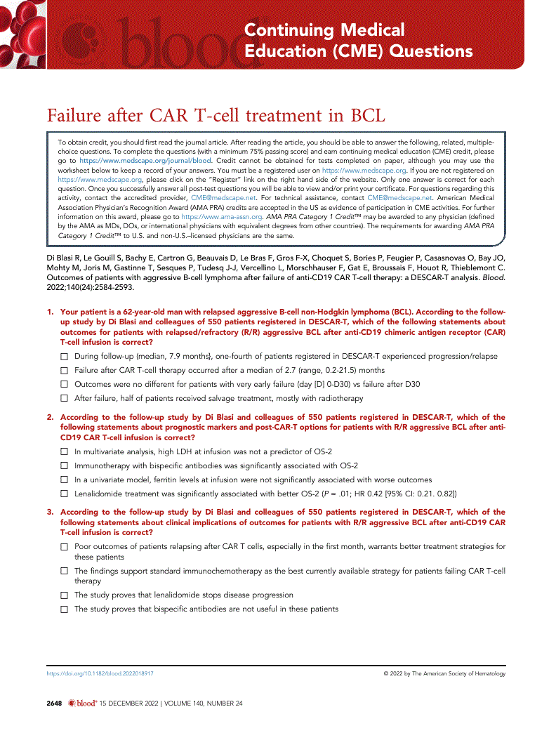 First page of Failure after CAR T-cell treatment in BCL