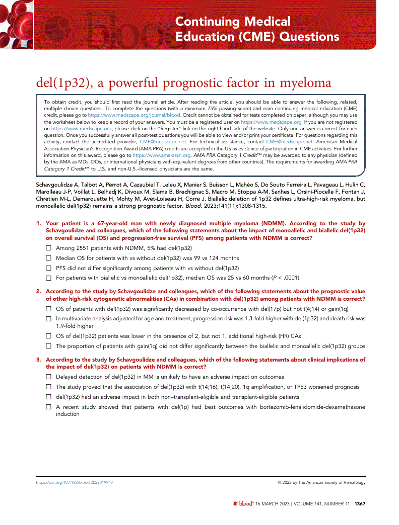 First page of del(1p32), a powerful prognostic factor in myeloma
