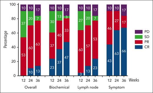 Evaluation of treatment responses according to Castleman Disease Collaborative Network criteria. SD, stable disease.