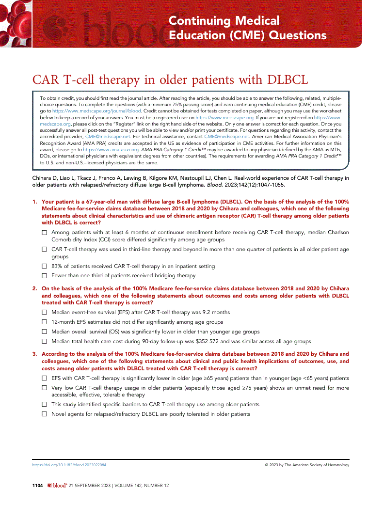 First page of CAR T-cell therapy in older patients with DLBCL