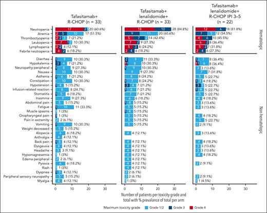 Most frequent hematologic and nonhematologic TEAEs occurring in ≥10% of patients in either study arm.