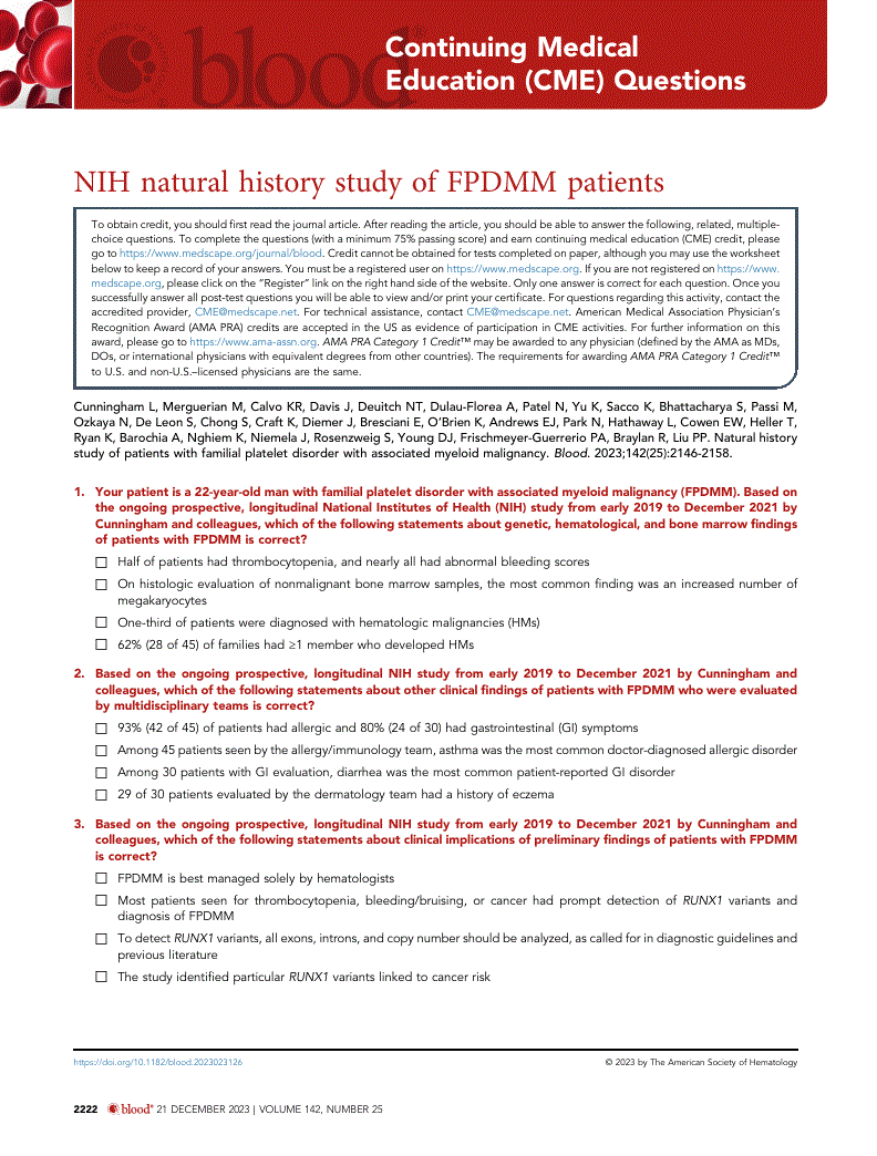 First page of NIH natural history study of FPDMM patients