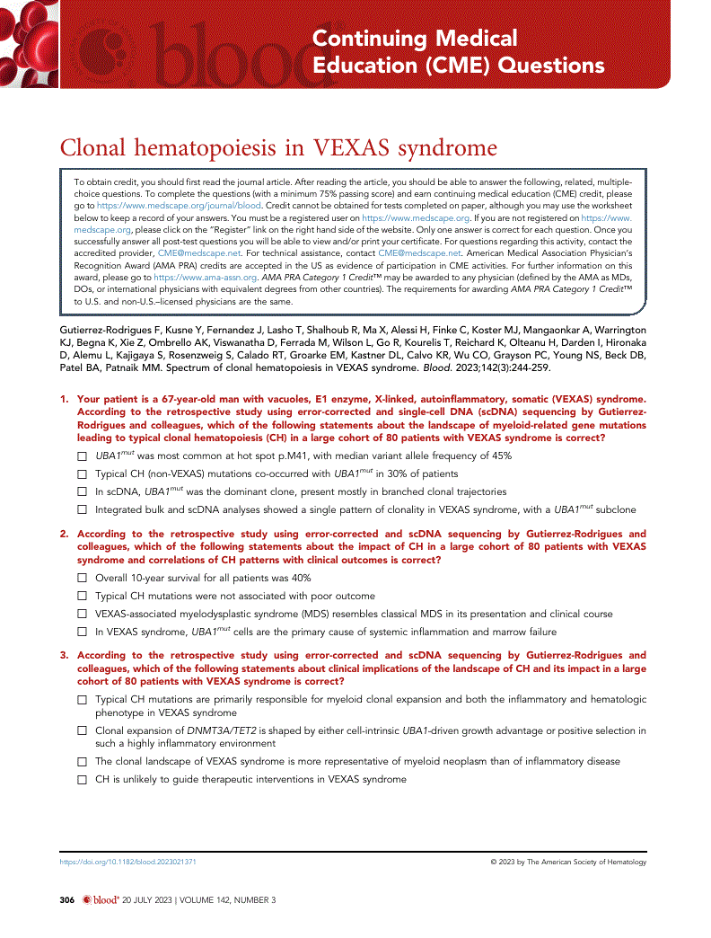 First page of Clonal hematopoiesis in VEXAS syndrome