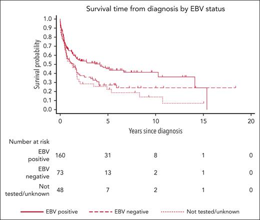 Survival time based on EBV status.