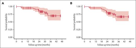 Progression-free (A) and overall (B) survival.