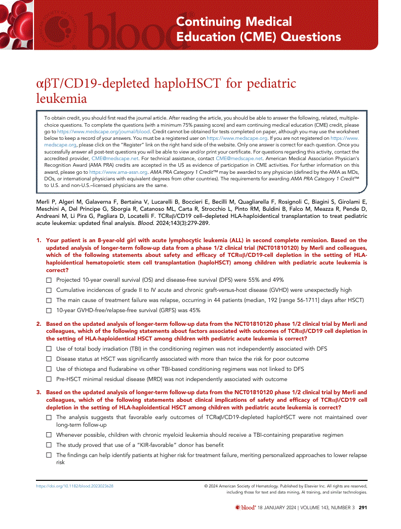 First page of αβT/CD19-depleted haploHSCT for pediatric leukemia