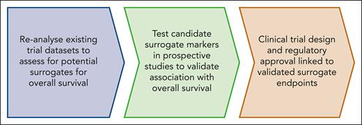 Steps required to develop and validate novel end points as surrogates for disease-modifying potential in MF.