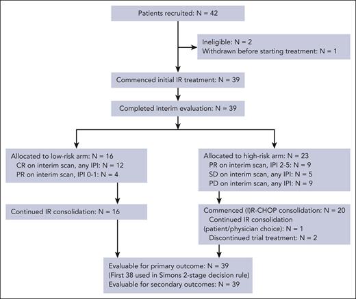 Patient flow diagram. The diagram outlines patient recruitment, treatment, and outcome evaluation. SD, stable disease.