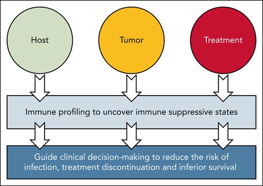 iMMune profiling comes of age. The study by Bruins et al provides evidence that immune profiling, even when solely focused in a single subset such as T cells, can be a proxy for overall biological health and uncover immune suppressive states resulting from host, tumor, and treatment-related factors. The authors show further evidence that when immune profiling is converted into a composite metric of immune age, it can help predict the risk of infection, treatment discontinuation, and survival better than the patients’ calendar age.