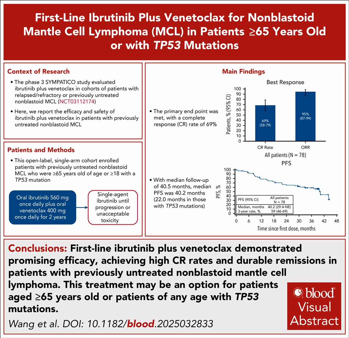 Ibrutinib phối hợp Venetoclax ở tuyến đầu cho u lympho tế bào áo thể không blastoid: Hiệu quả và độ an toàn ở người cao tuổi và bệnh nhân mang đột biến TP53
