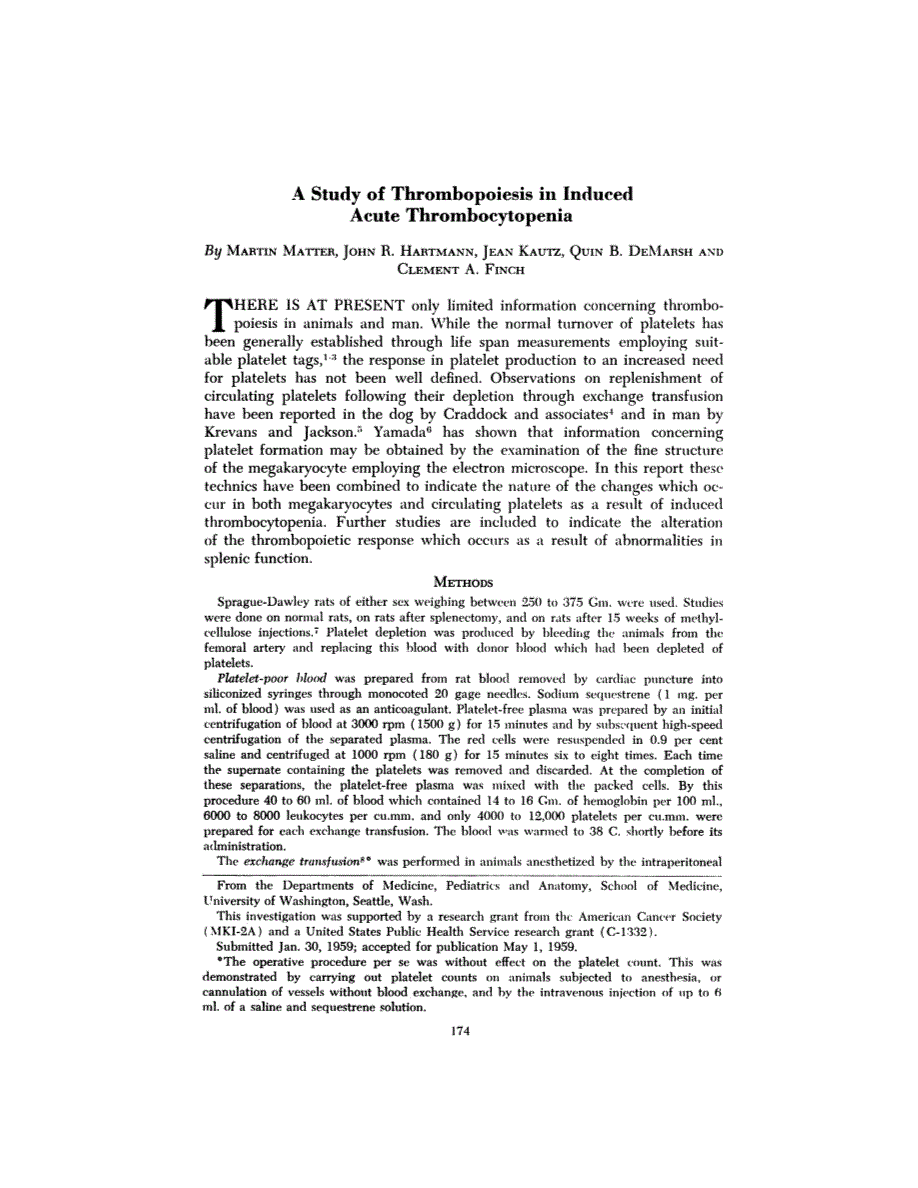 First page of A Study of Thrombopoiesis in Induced Acute Thrombocytopenia