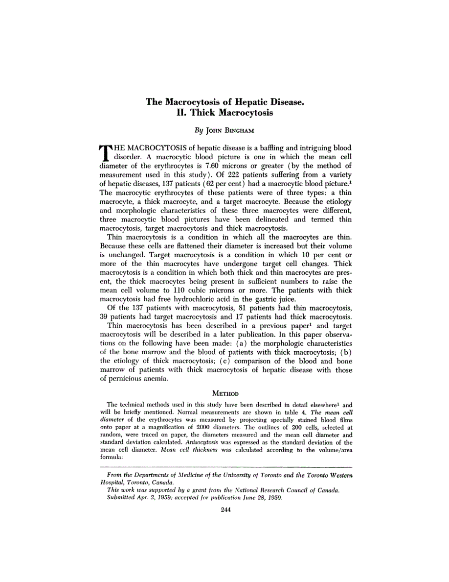 First page of The Macrocytosis of Hepatic Disease. II. Thick Macrocytosis