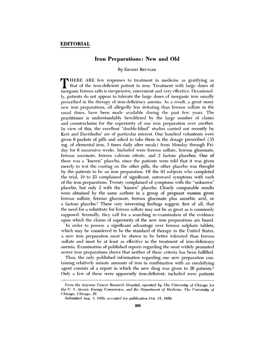 First page of Editorial—Iron Preparations: New and Old