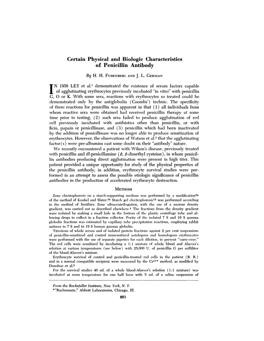 First page of Certain Physical and Biologic Characteristics of Penicillin Antibody